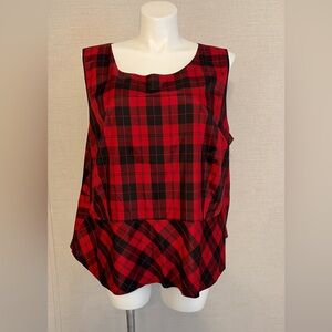Size 24W Talbots Woman Red and Black Sleeveless Plaid Blouse